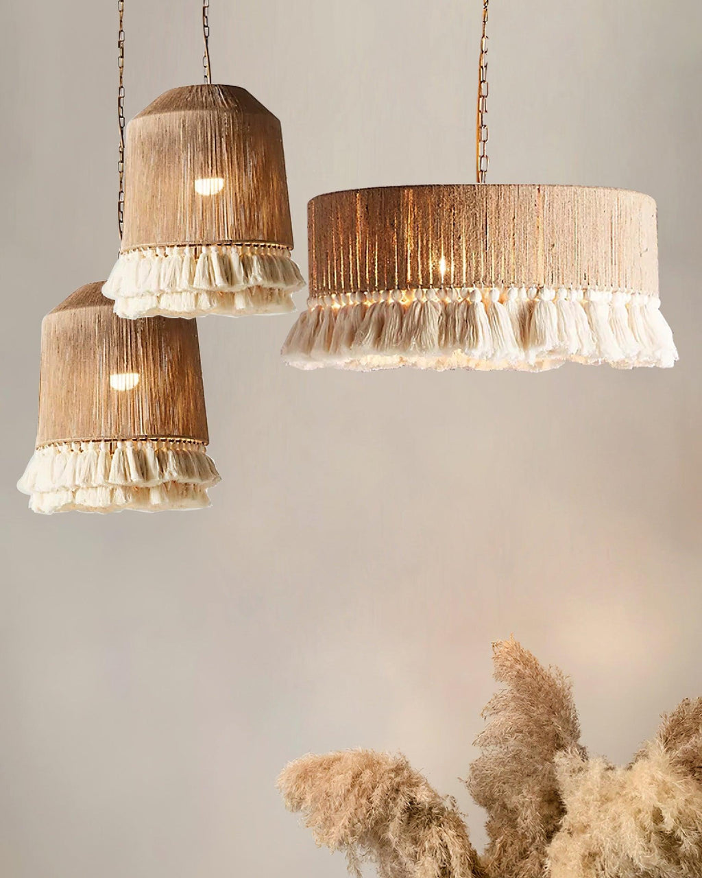 Lustra Suspension Lampe à Franges en Coton pour Salon - Neutralighting