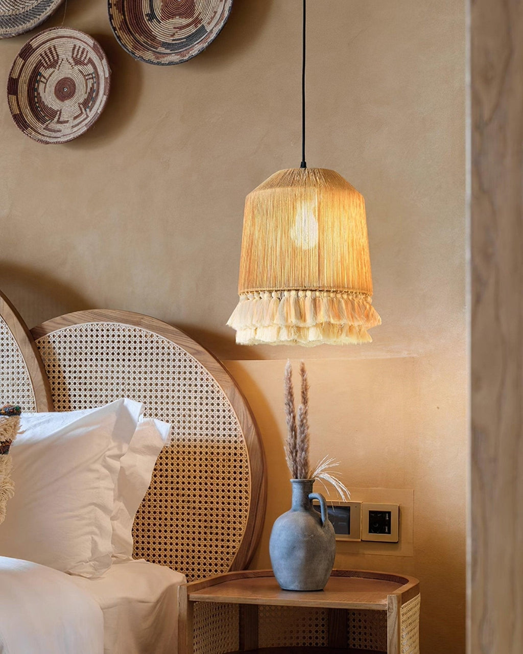 Lustra Suspension Lampe à Franges en Coton pour Salon - Neutralighting