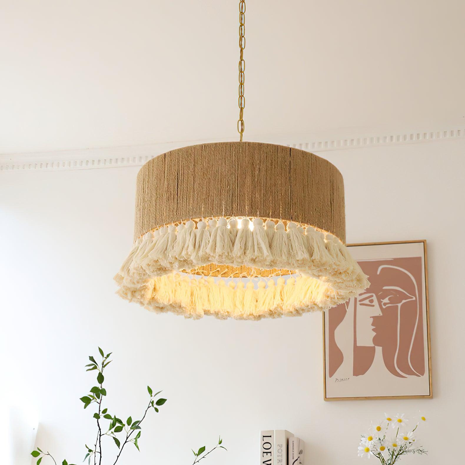 Lustra Suspension Lampe à Franges en Coton pour Salon - Neutralighting