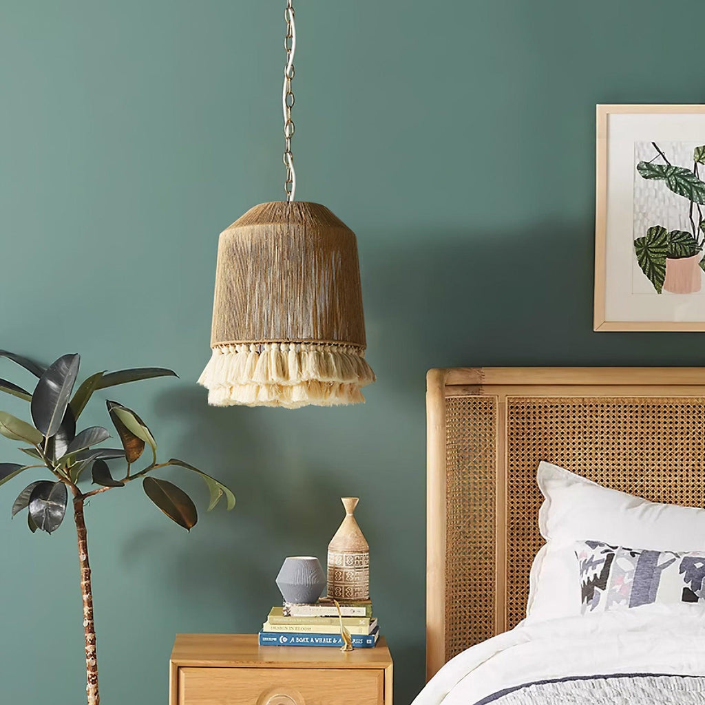 Lustra Suspension Lampe à Franges en Coton pour Salon - Neutralighting