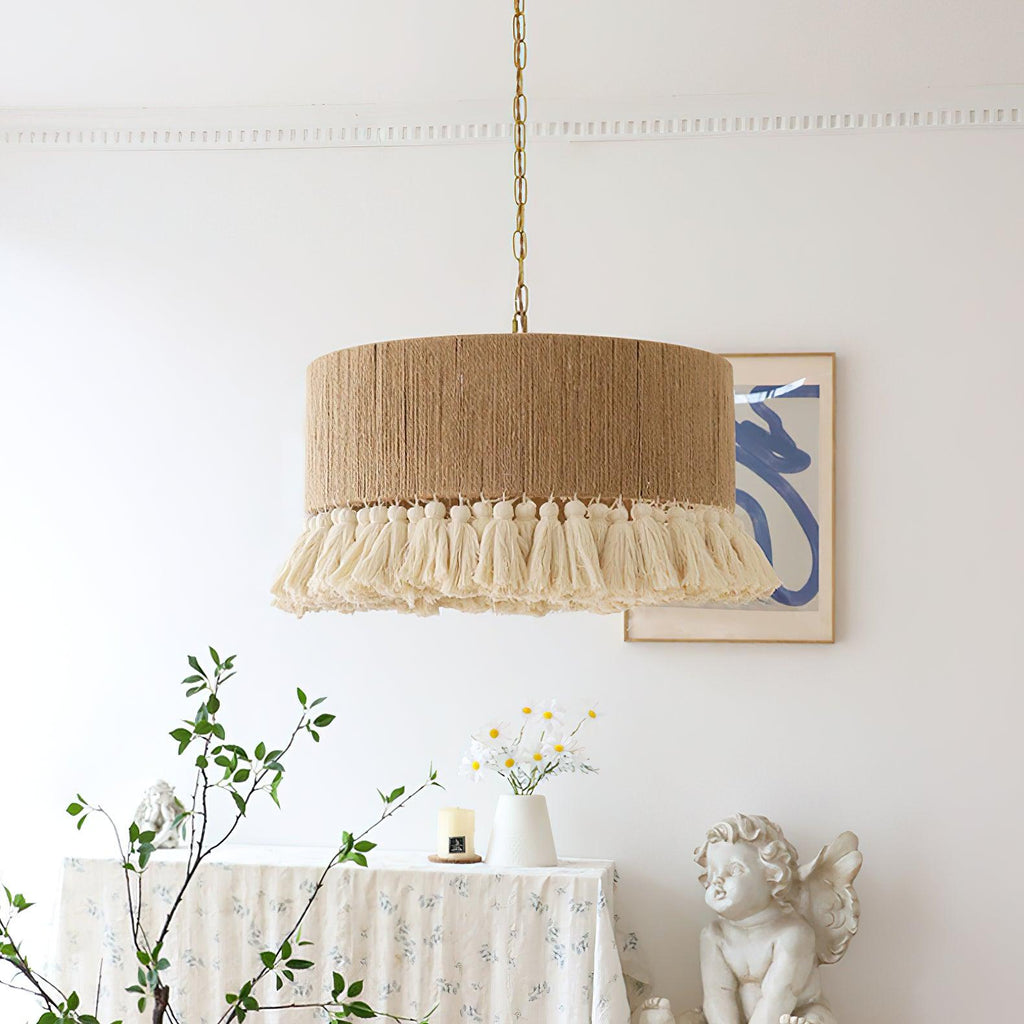 Lustra Suspension Lampe à Franges en Coton pour Salon - Neutralighting