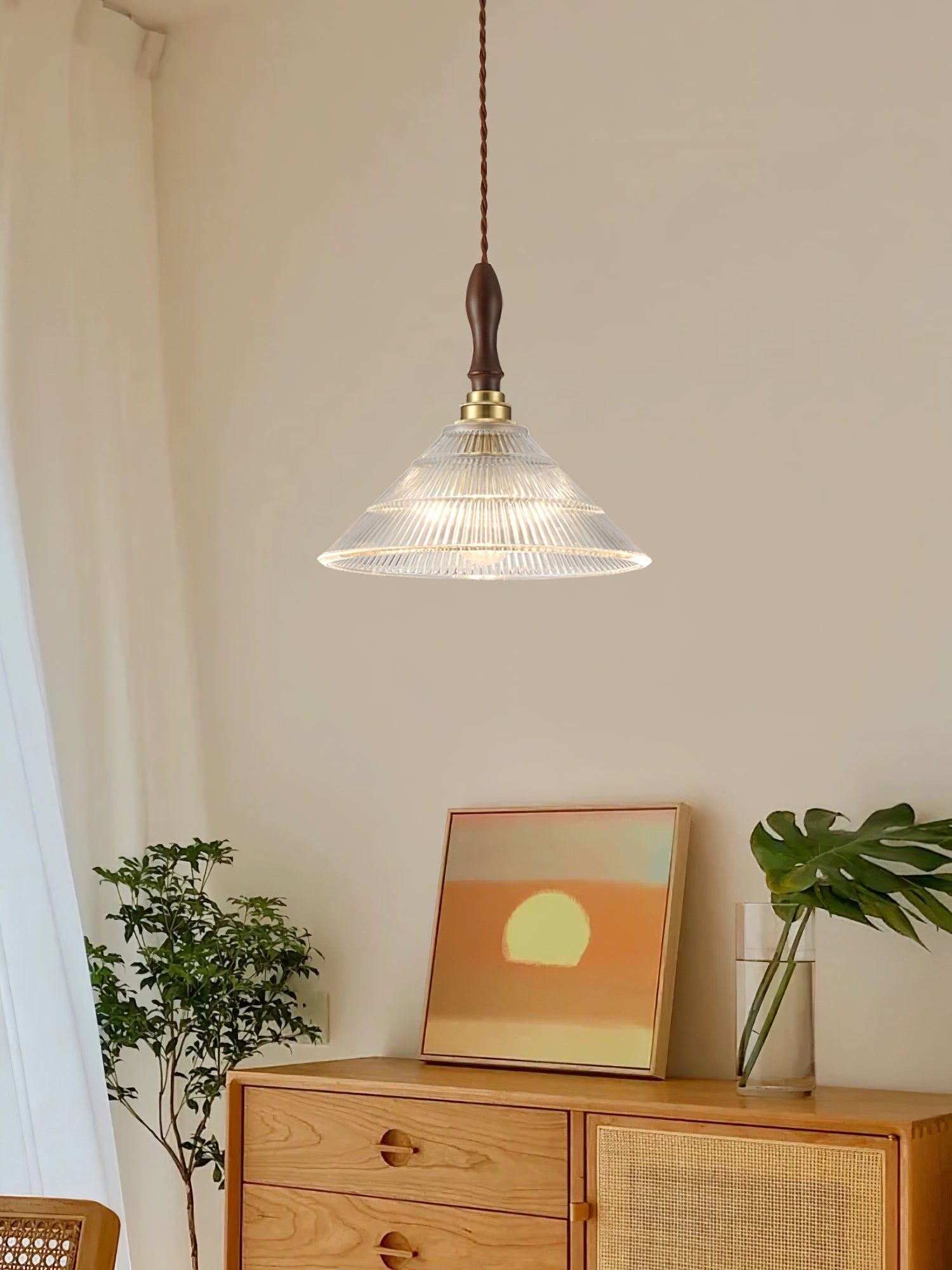 Arcara Suspension en Bois et Verre Ondulé Vintage - Neutralighting