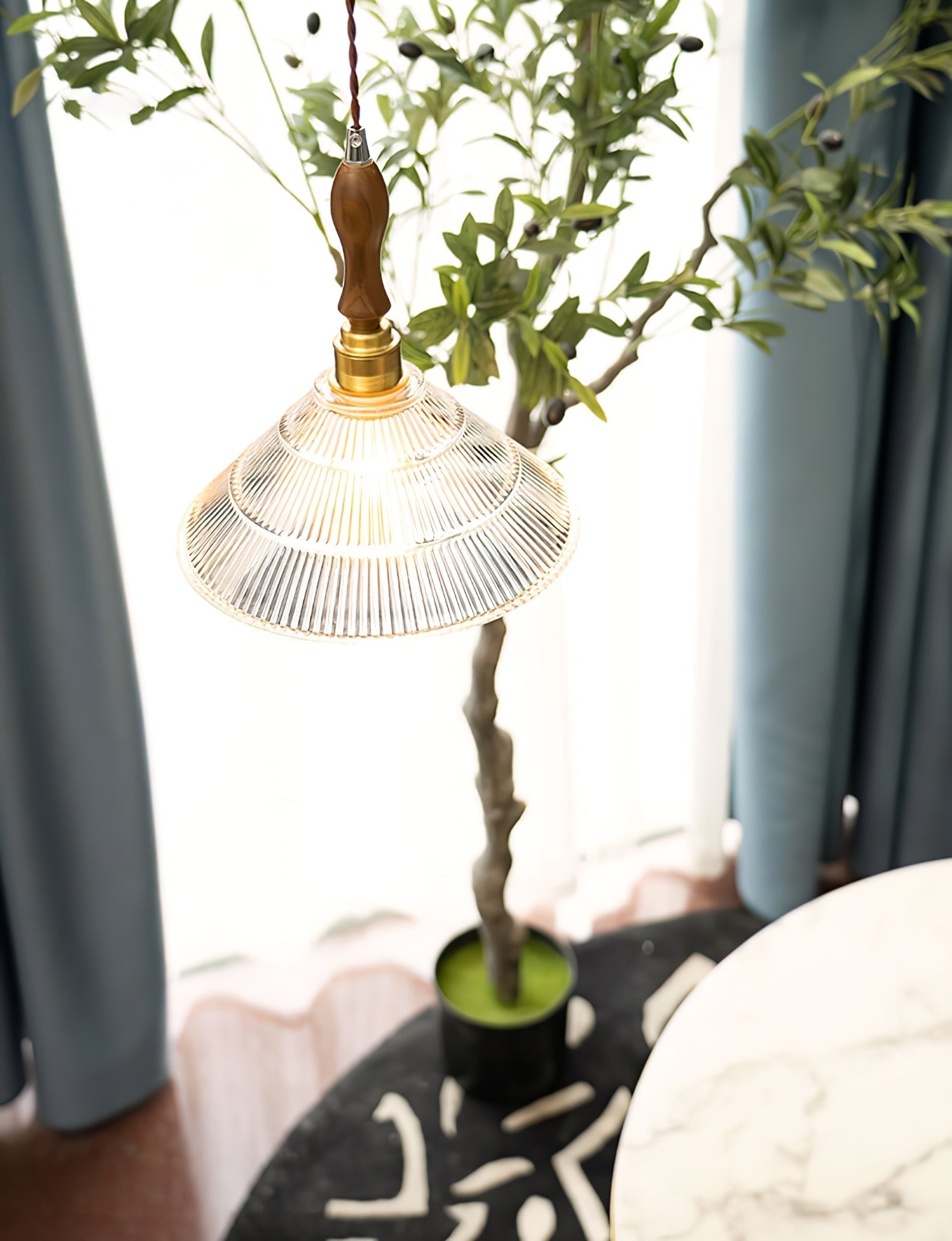Arcara Suspension en Bois et Verre Ondulé Vintage - Neutralighting