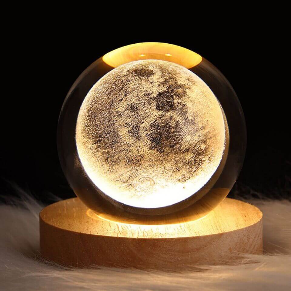 Lampe Boule de Cristal LED Lune Mélanie Nocturne - Reflets Étincelants & Décor Élégant