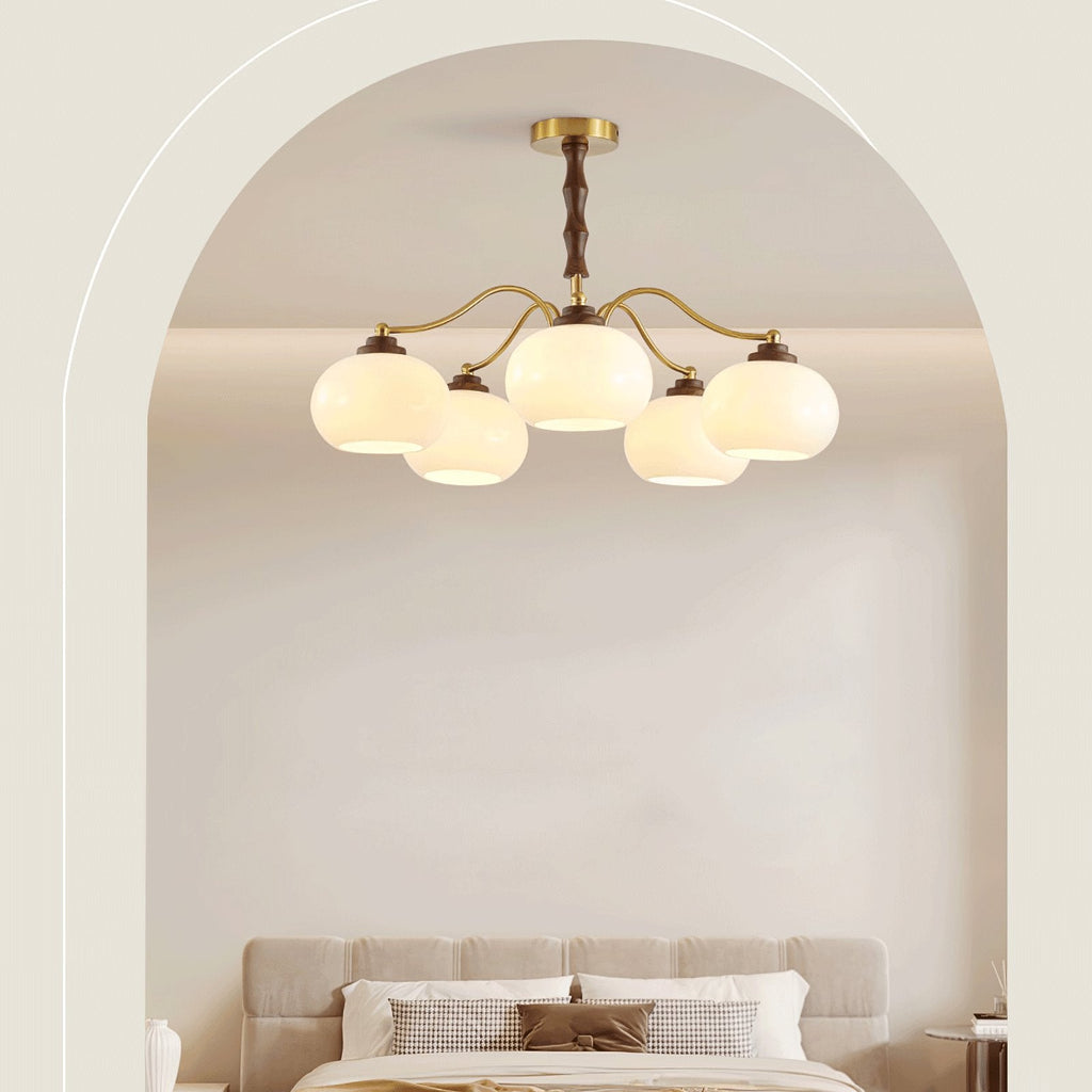 Lustra Chandelier Globe en Verre et Noyer - Neutralighting