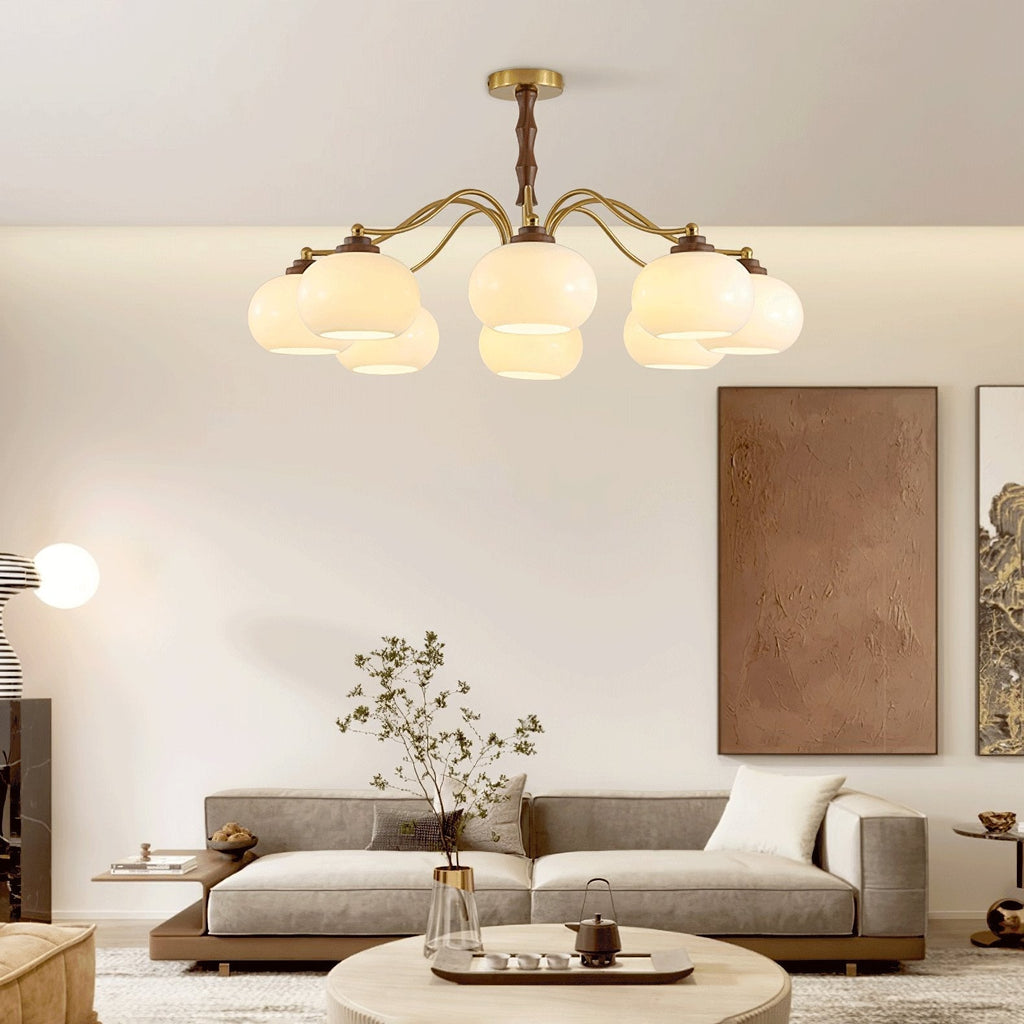 Lustra Chandelier Globe en Verre et Noyer - Neutralighting