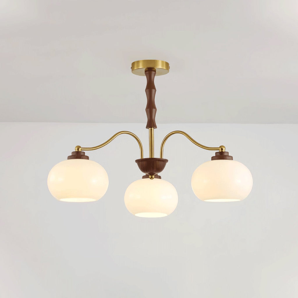 Lustra Chandelier Globe en Verre et Noyer - Neutralighting
