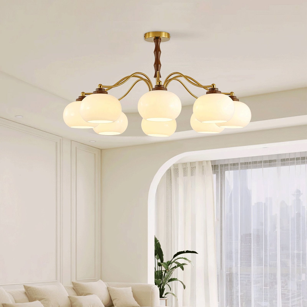 Lustra Chandelier Globe en Verre et Noyer - Neutralighting