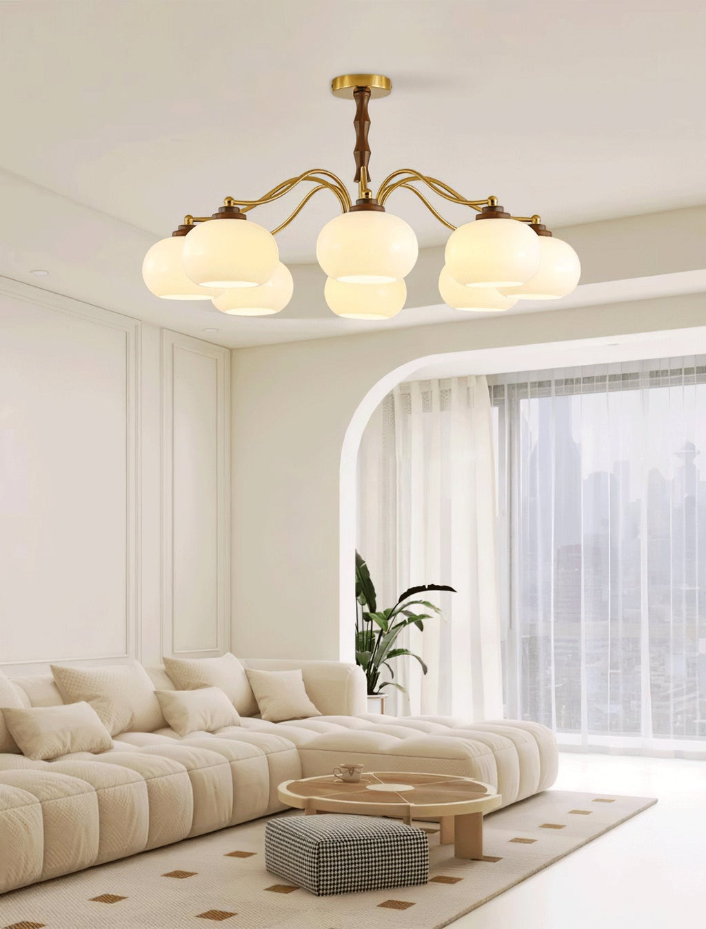 Lustra Chandelier Globe en Verre et Noyer - Neutralighting