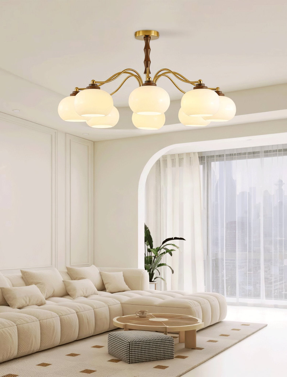 Lustra Chandelier Globe en Verre et Noyer - Neutralighting