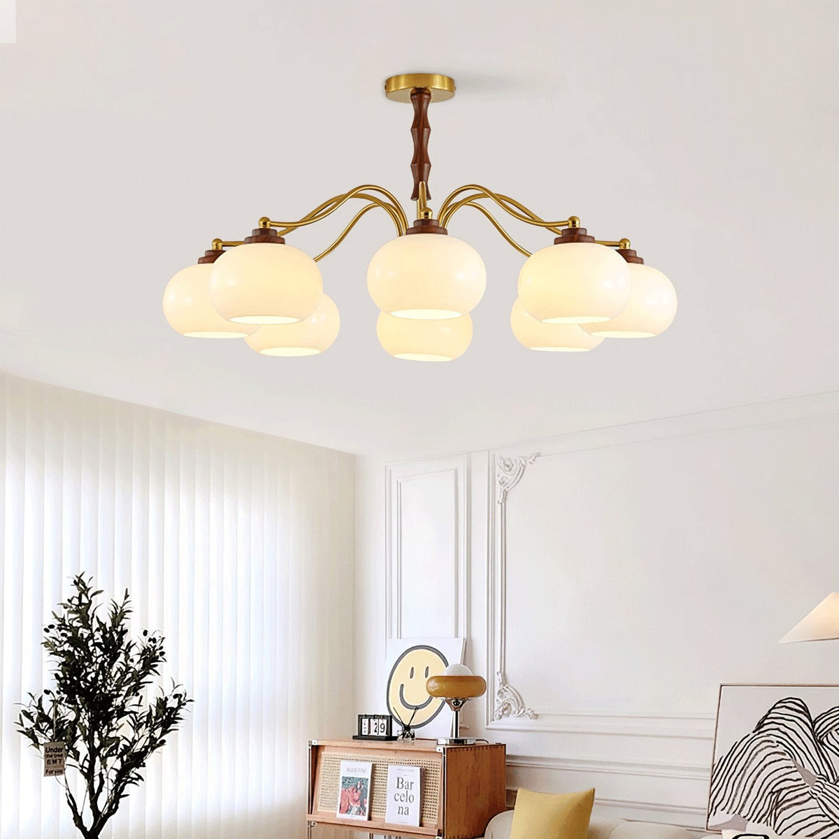 Lustra Chandelier Globe en Verre et Noyer - Neutralighting