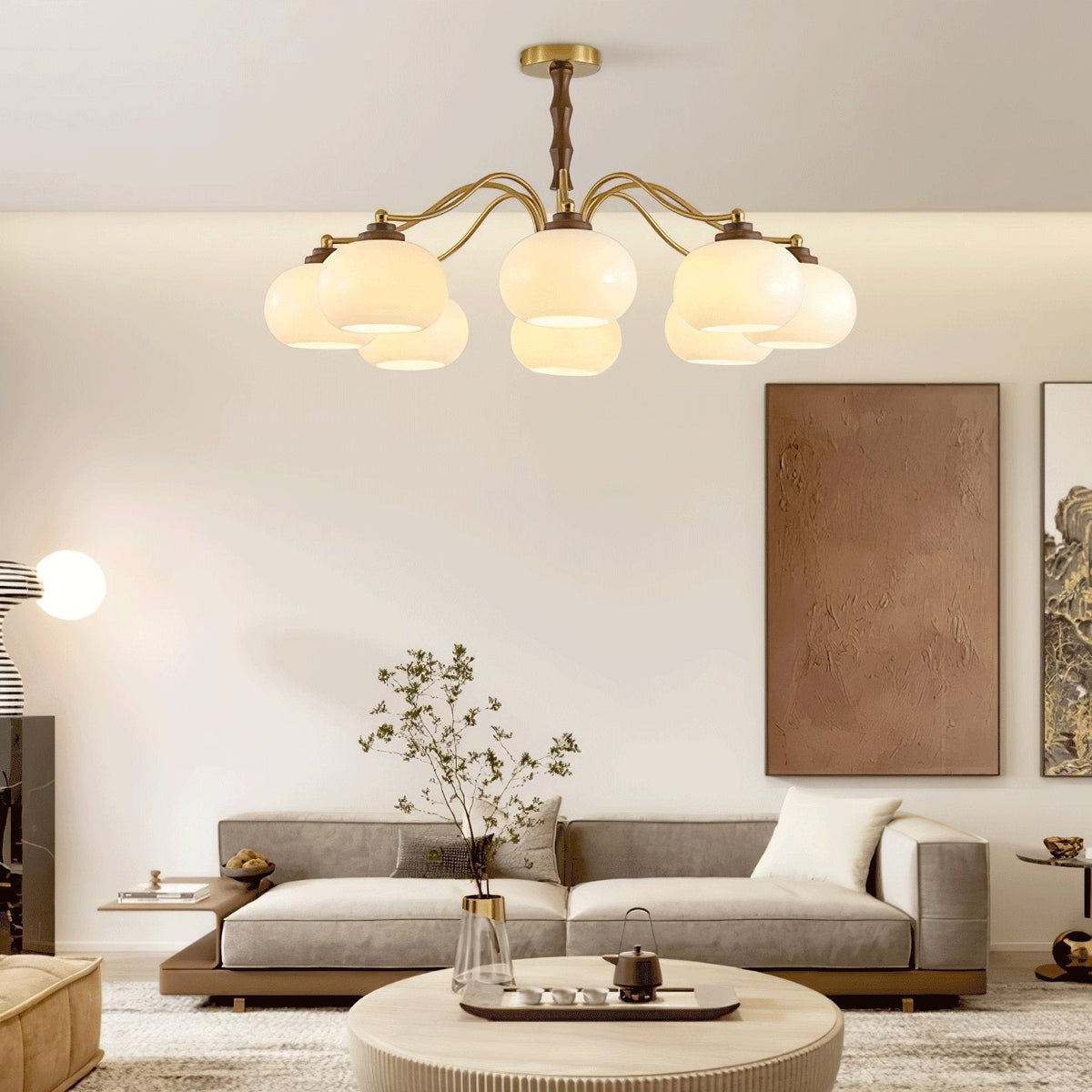 Lustra Chandelier Globe en Verre et Noyer - Neutralighting
