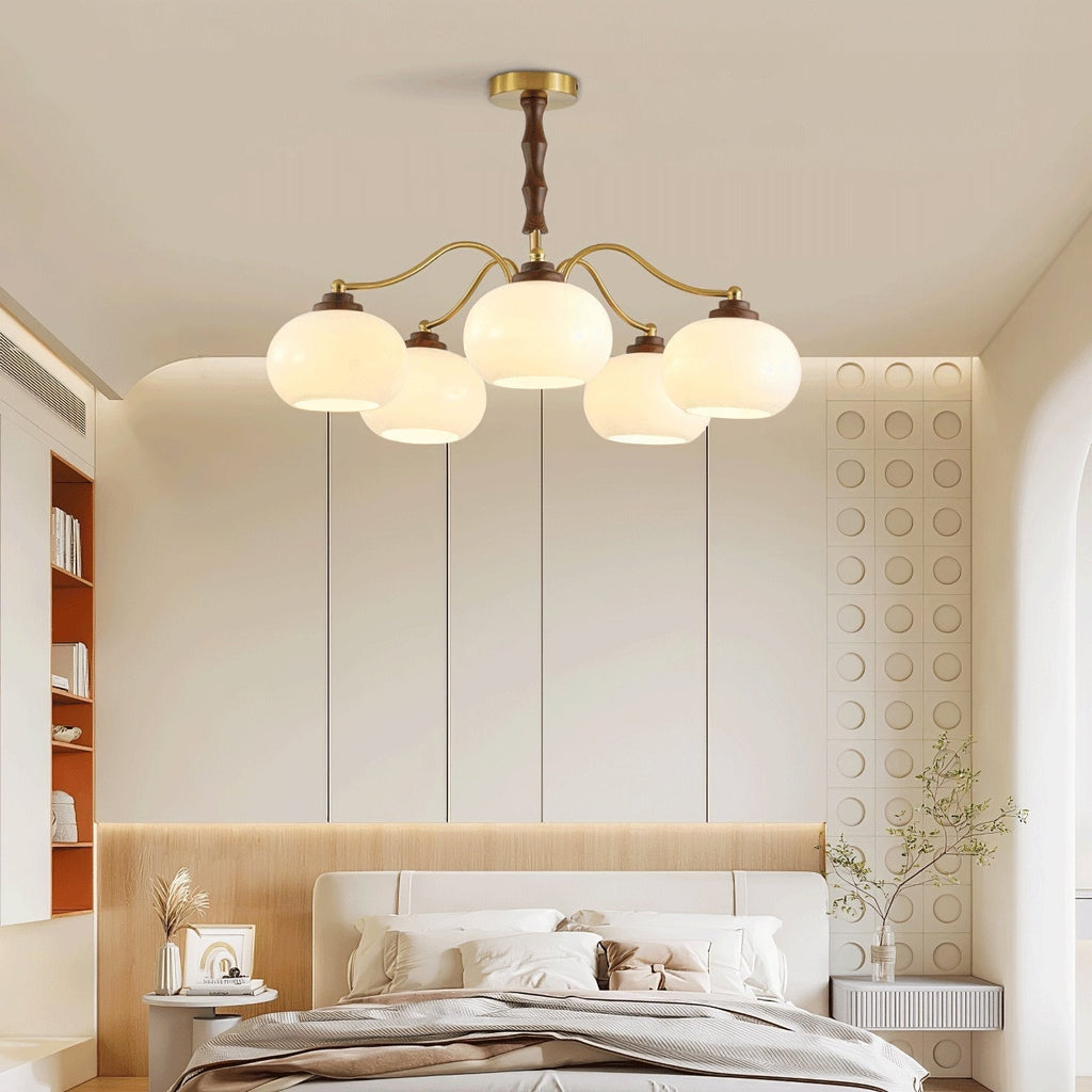 Lustra Chandelier Globe en Verre et Noyer - Neutralighting