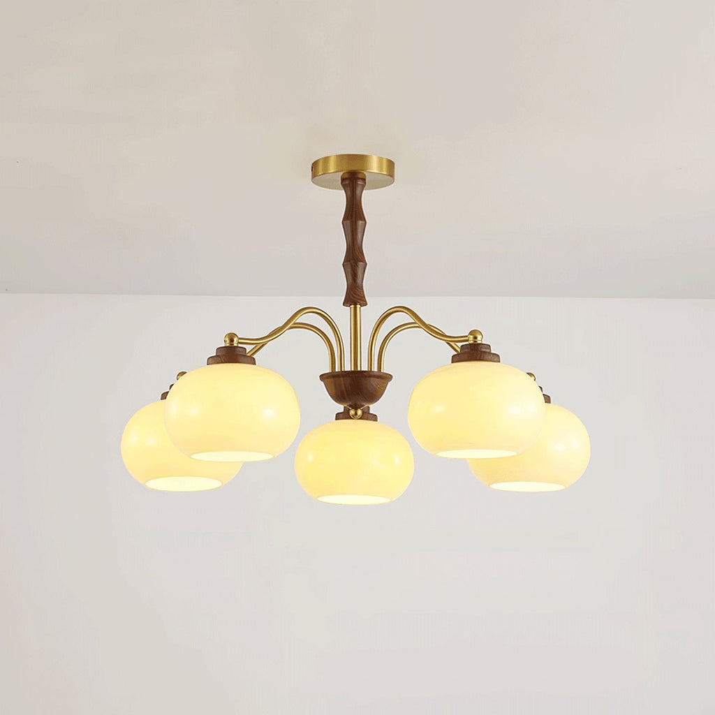 Lustra Chandelier Globe en Verre et Noyer - Neutralighting