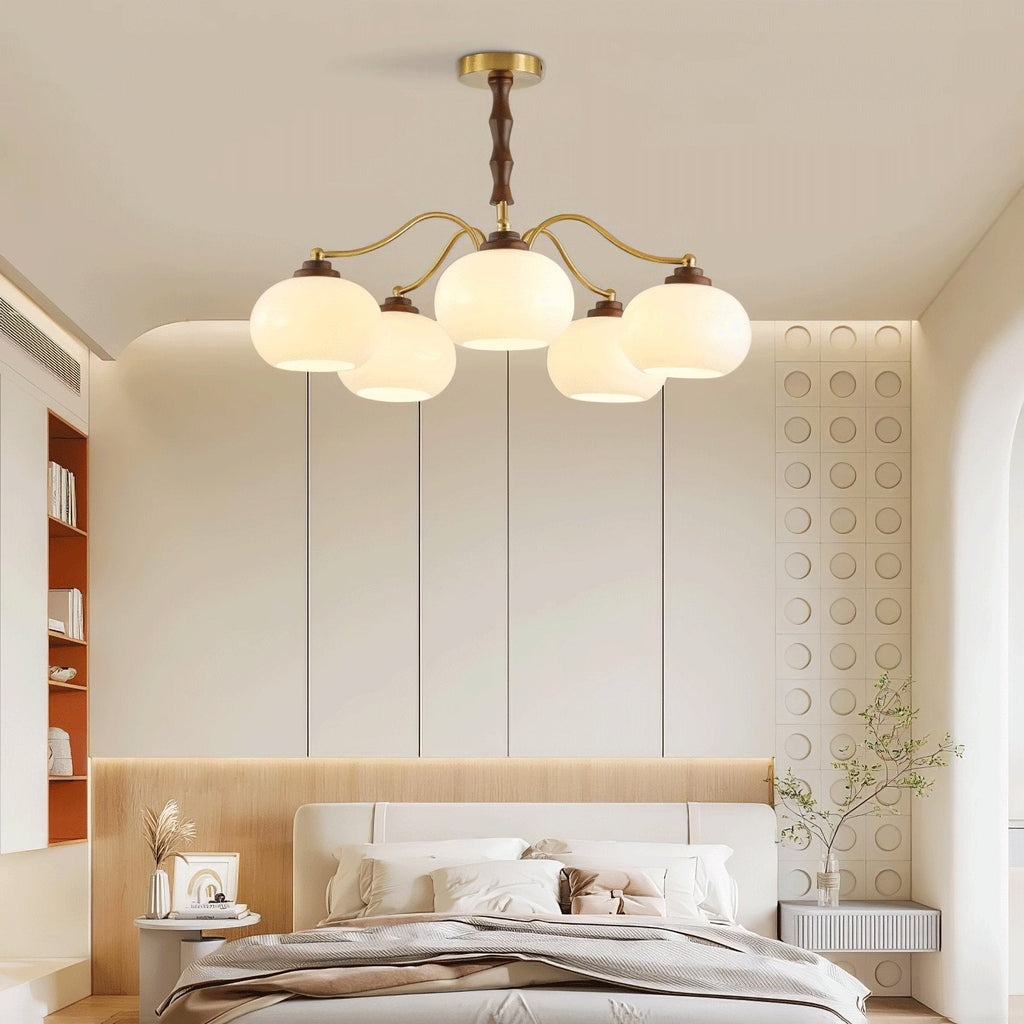 Lustra Chandelier Globe en Verre et Noyer - Neutralighting