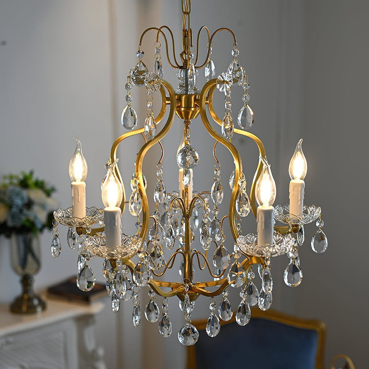 Cevinyra Postmodern Luxe Laiton Cristal Parchemins Lustre - Neutralighting