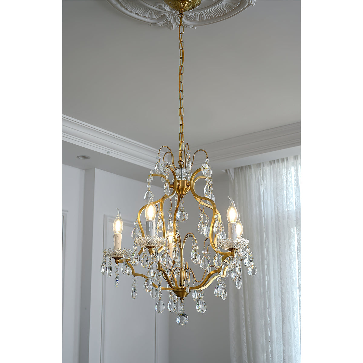 Cevinyra Postmodern Luxe Laiton Cristal Parchemins Lustre - Neutralighting