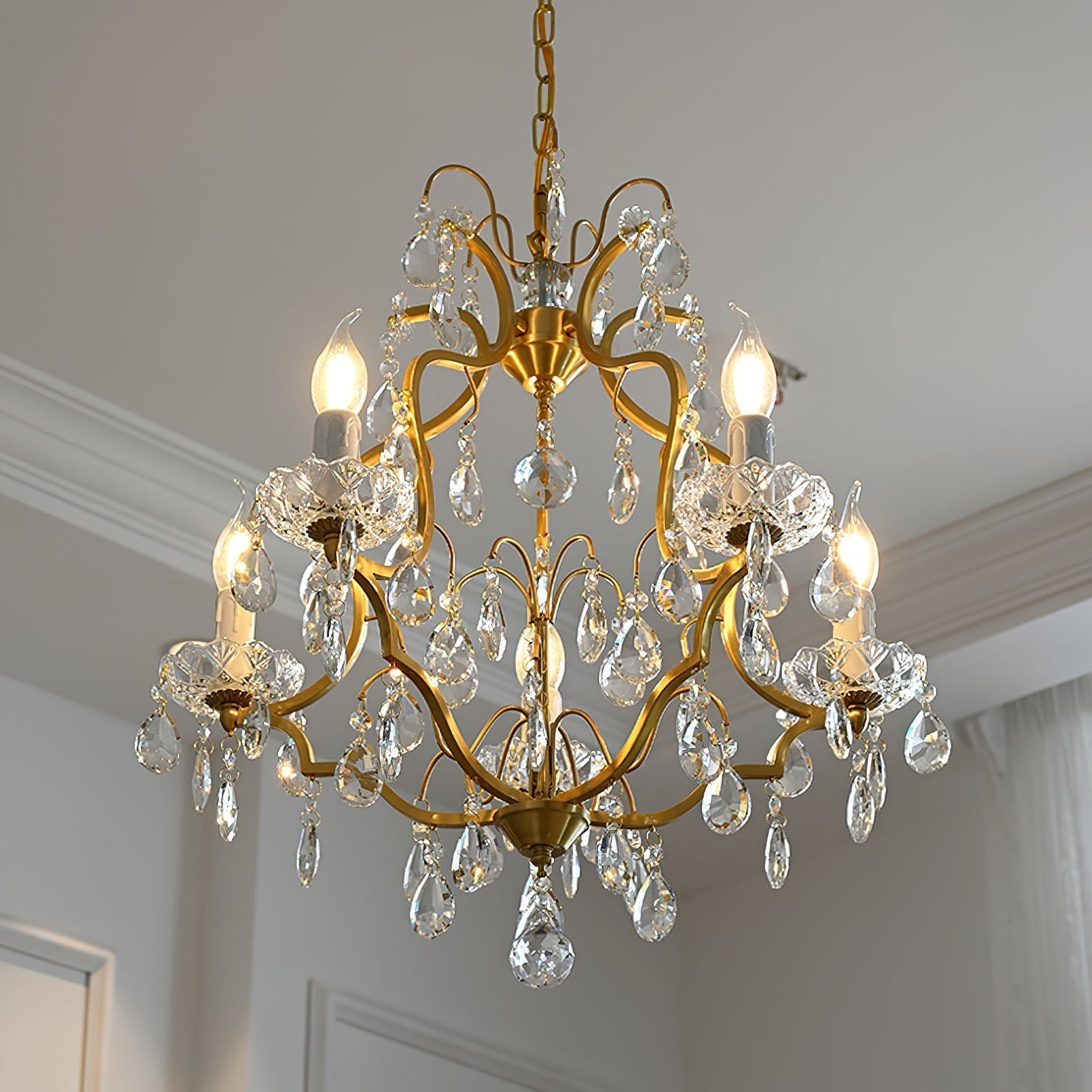 Cevinyra Postmodern Luxe Laiton Cristal Parchemins Lustre - Neutralighting