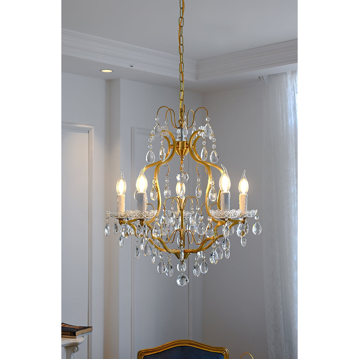 Cevinyra Postmodern Luxe Laiton Cristal Parchemins Lustre - Neutralighting
