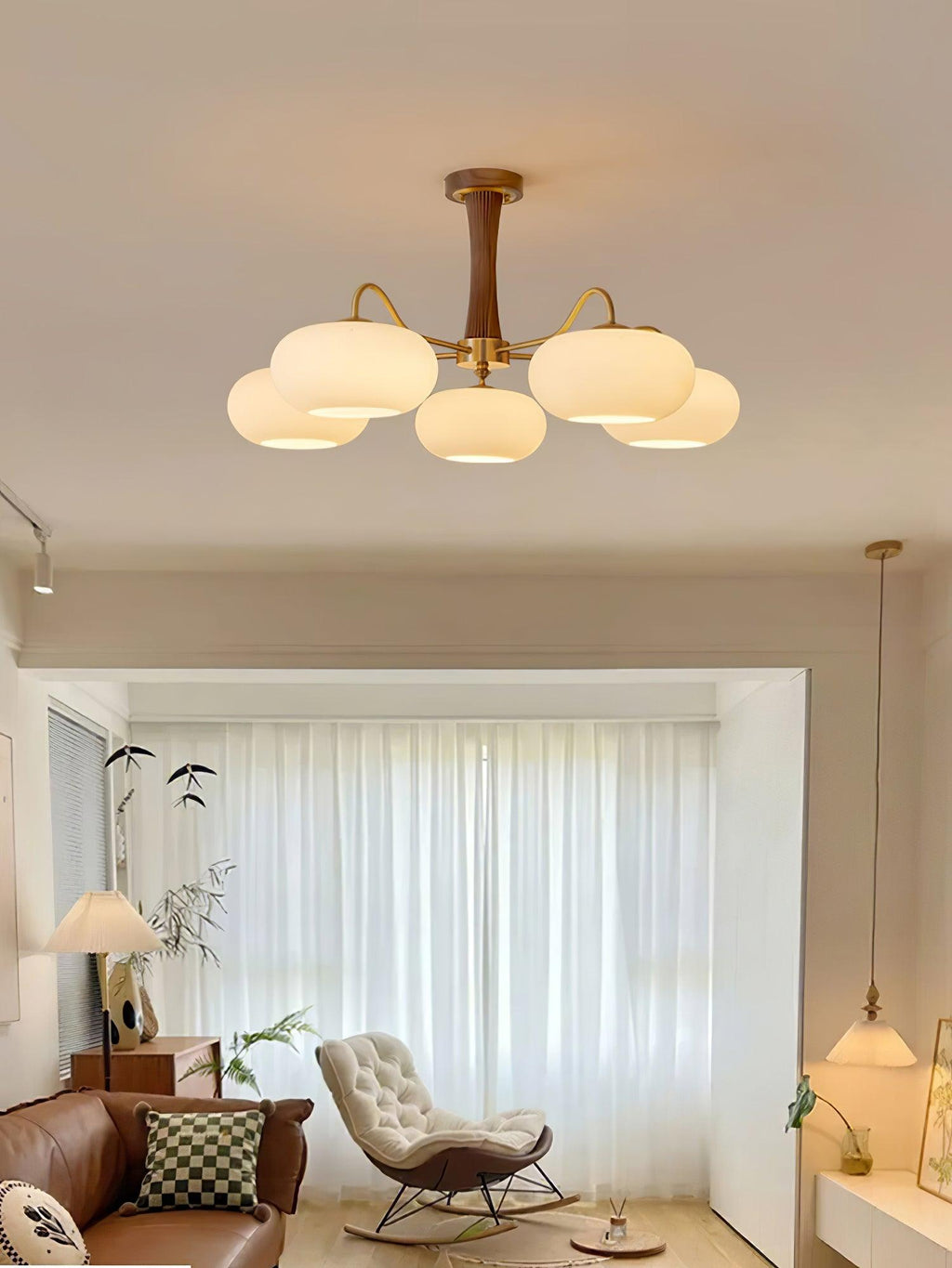 Lustra Chandelier en Laiton et Bois Kaki - Neutralighting