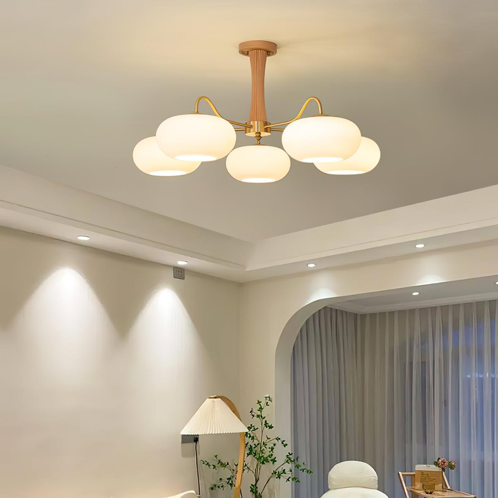 Lustra Chandelier en Laiton et Bois Kaki - Neutralighting