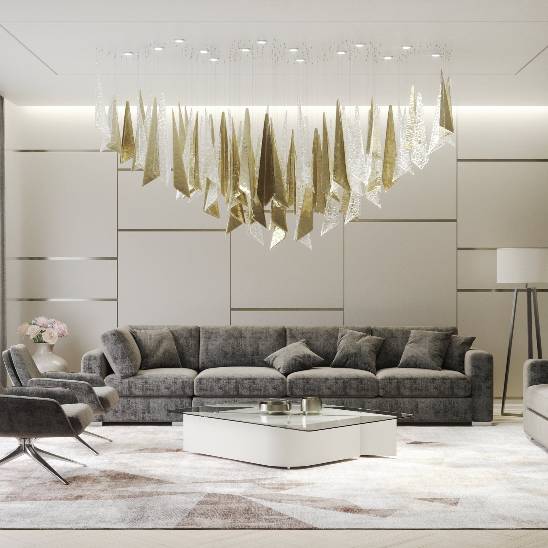 Nyvinia Verre Plume Forme Lustre - Neutralighting