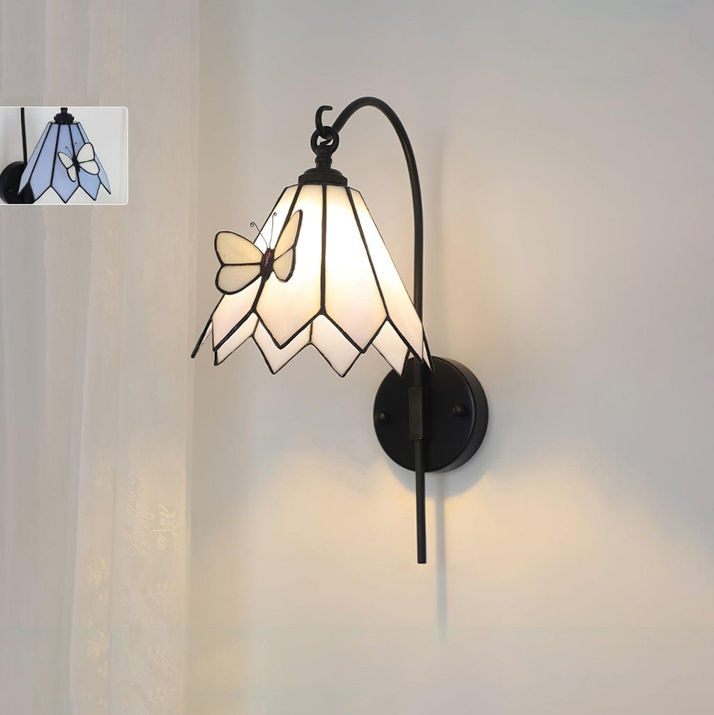 Tiffany Applique Murale Abat-jour en Verre Papillon Rose Jaune Art - Neutralighting