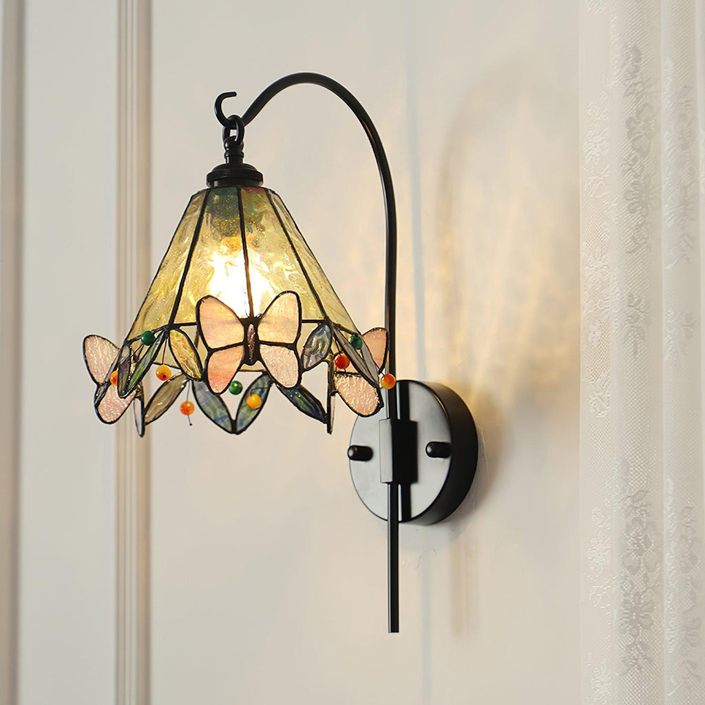 Tiffany Applique Murale Abat-jour en Verre Papillon Rose Jaune Art - Neutralighting