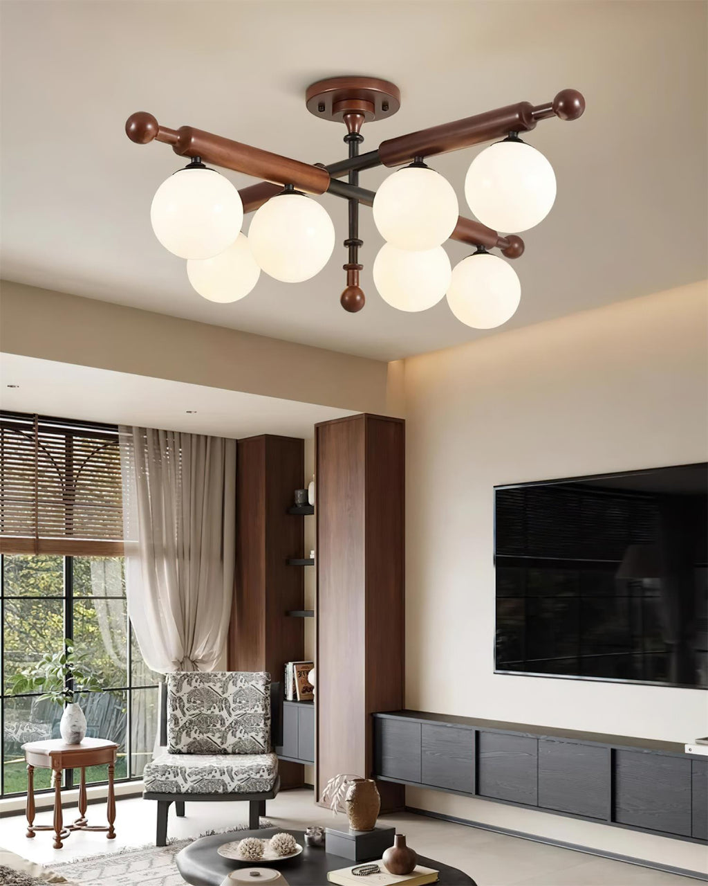 Briette Plafonnier Bois Verre Globe Mid Century - Neutralighting