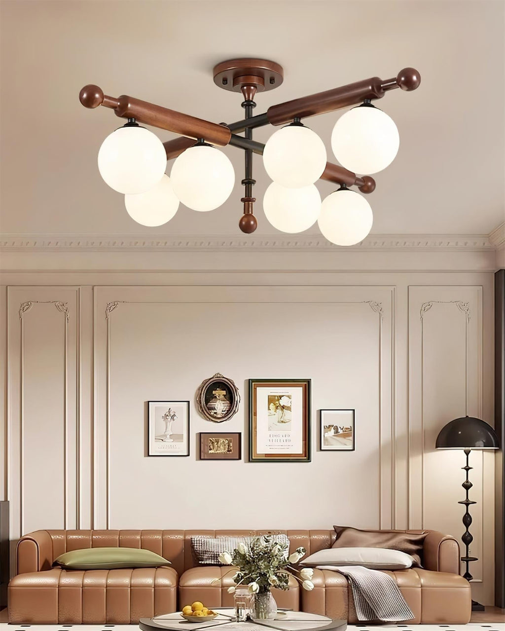 Briette Lustre Plafonnier Bras en Bois Globe Sculptural - Neutralighting