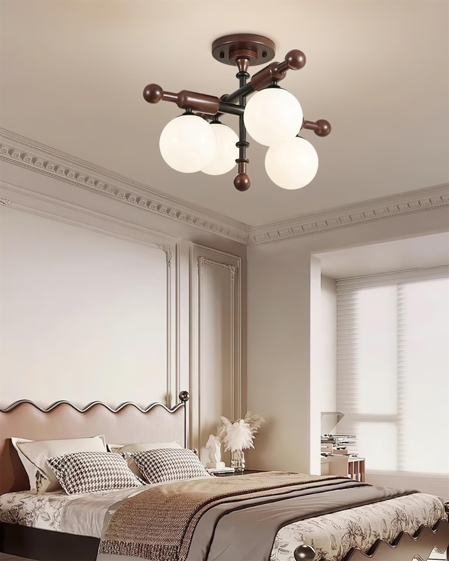 Briette Lustre Plafonnier Bras en Bois Globe Sculptural - Neutralighting