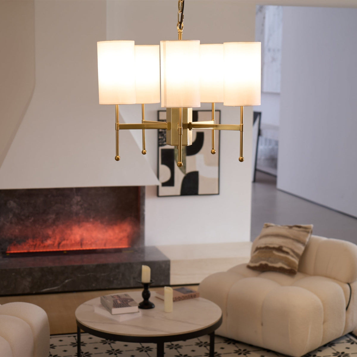 Ulcarisra Chandelier en Tissu Vintage en Laiton - Neutralighting