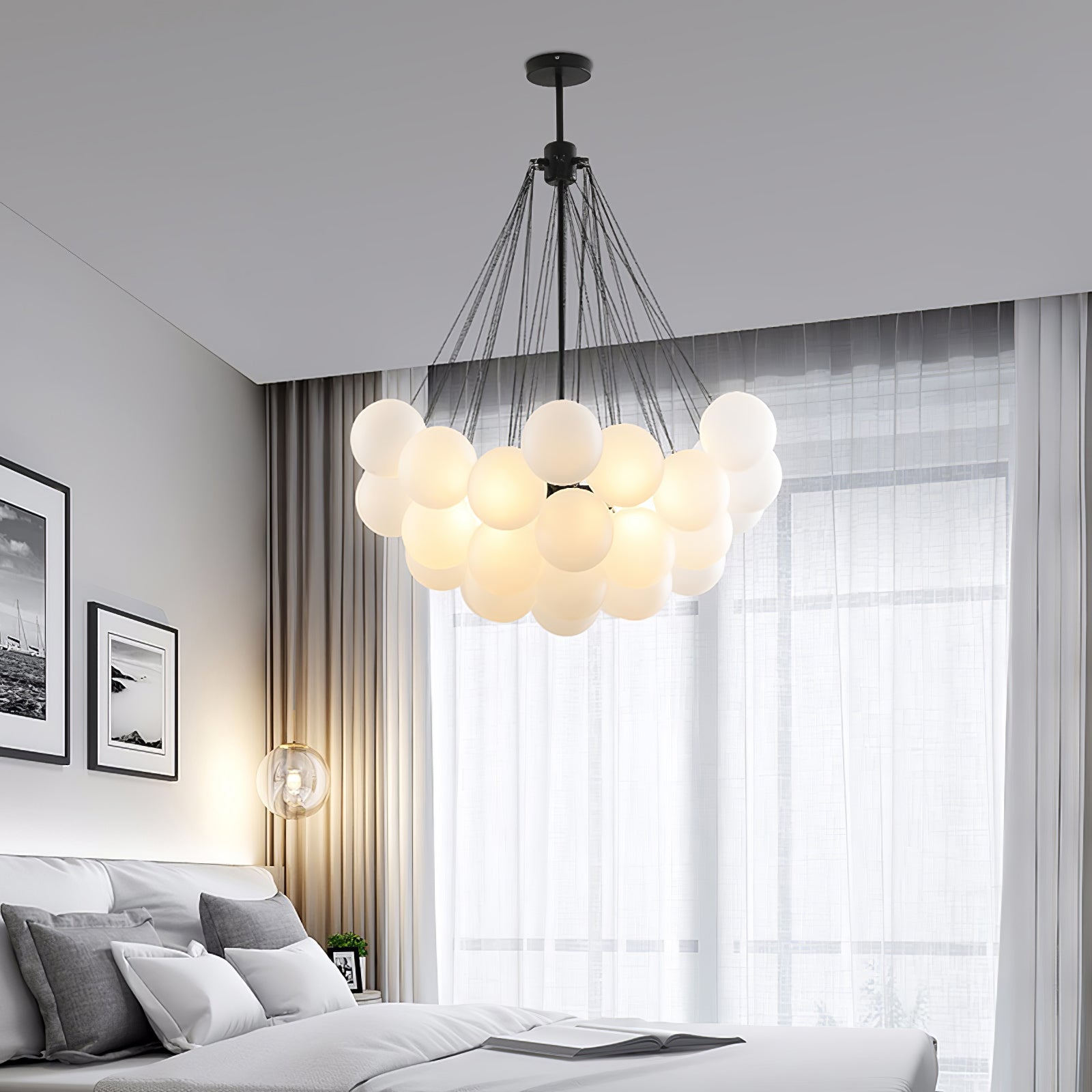 Lustra Chandelier Bulles en Verre Satiné - Neutralighting
