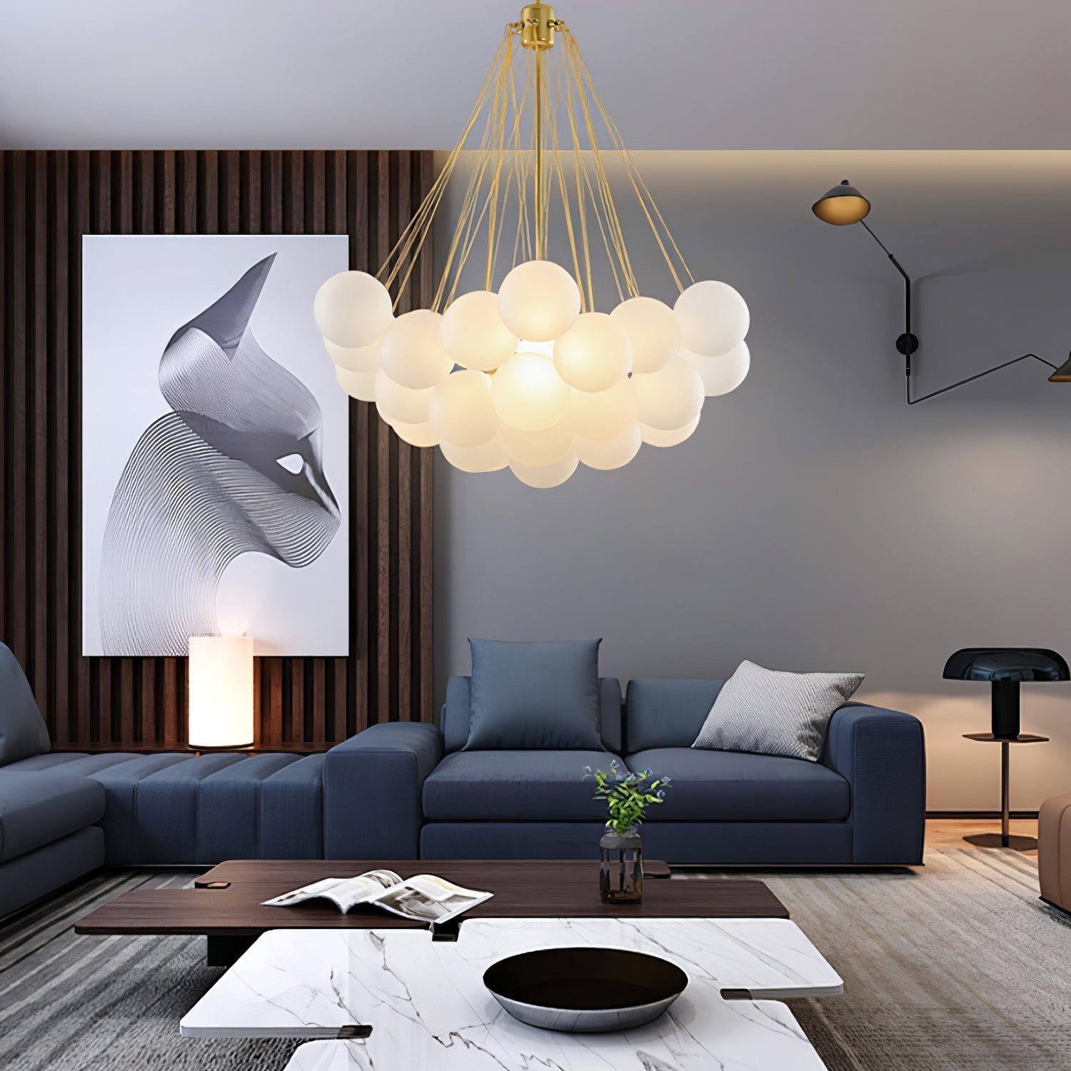 Lustra Chandelier Bulles en Verre Satiné - Neutralighting