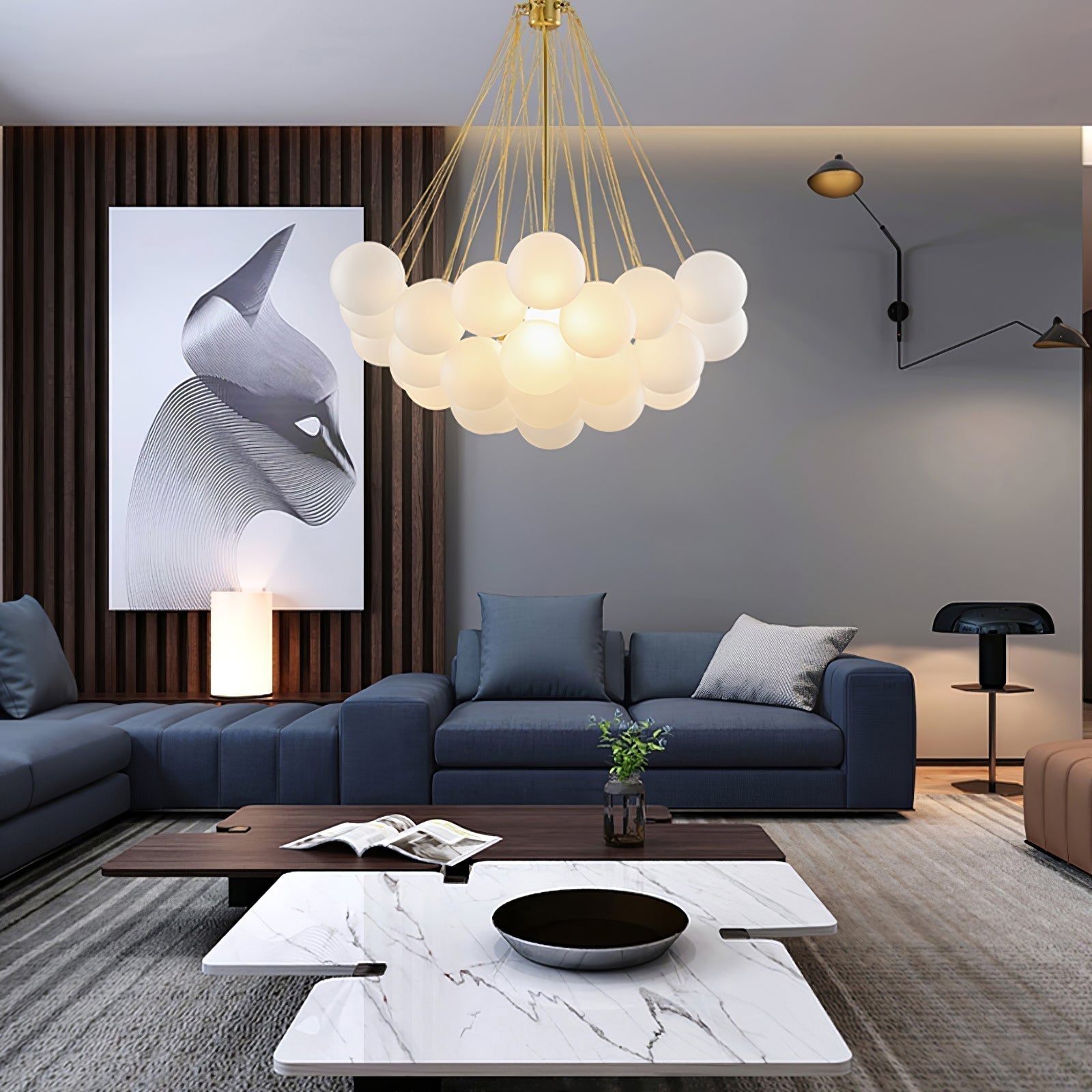 Lustra Chandelier Bulles en Verre Satiné - Neutralighting