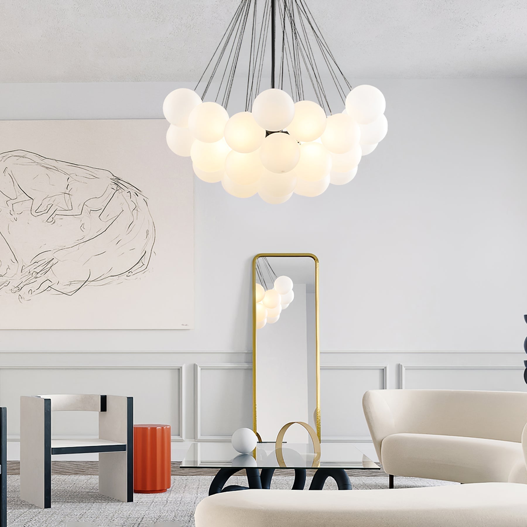 Lustra Chandelier Bulles en Verre Satiné - Neutralighting