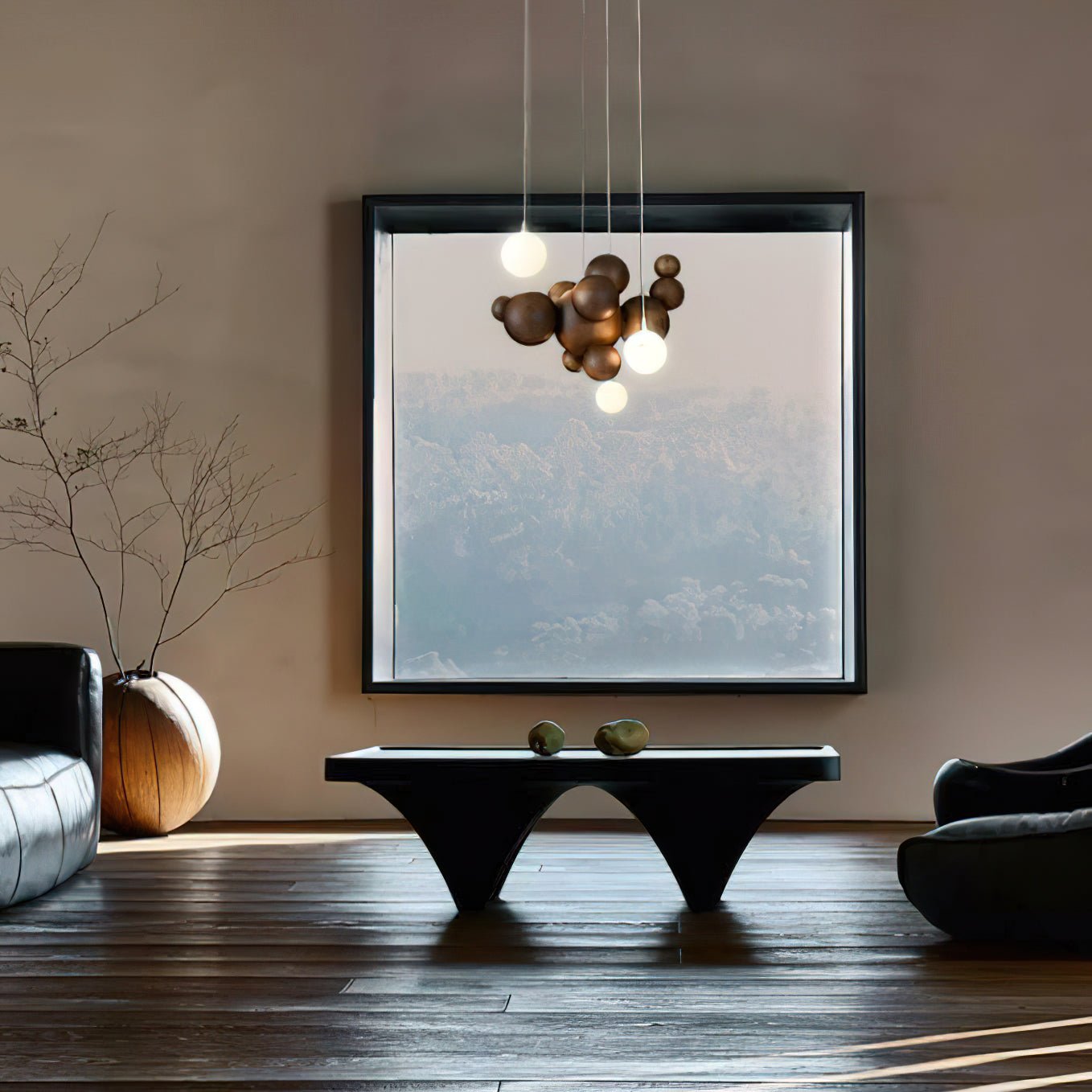 Lustra Chandelier Bois & Acrylique Boule à Bulles en Cluster - Neutralighting