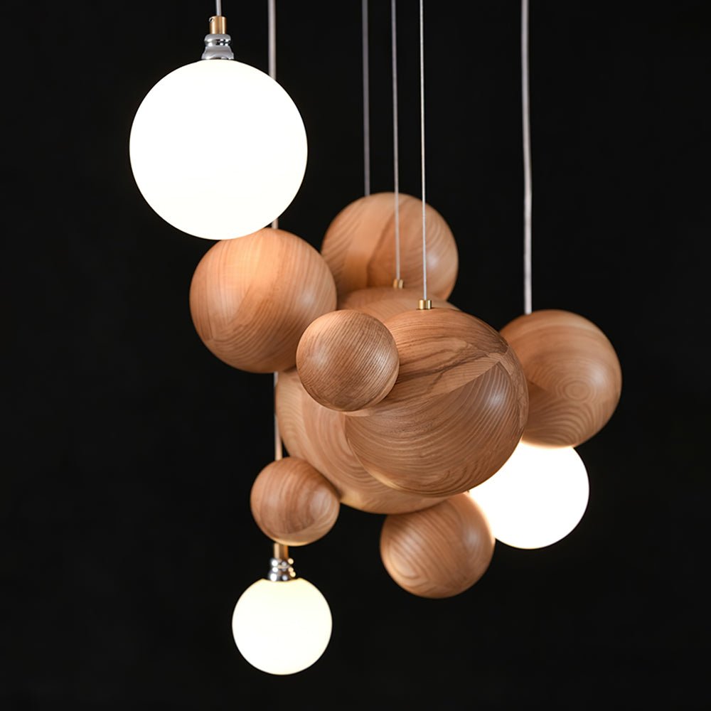 Lustra Chandelier Bois & Acrylique Boule à Bulles en Cluster - Neutralighting