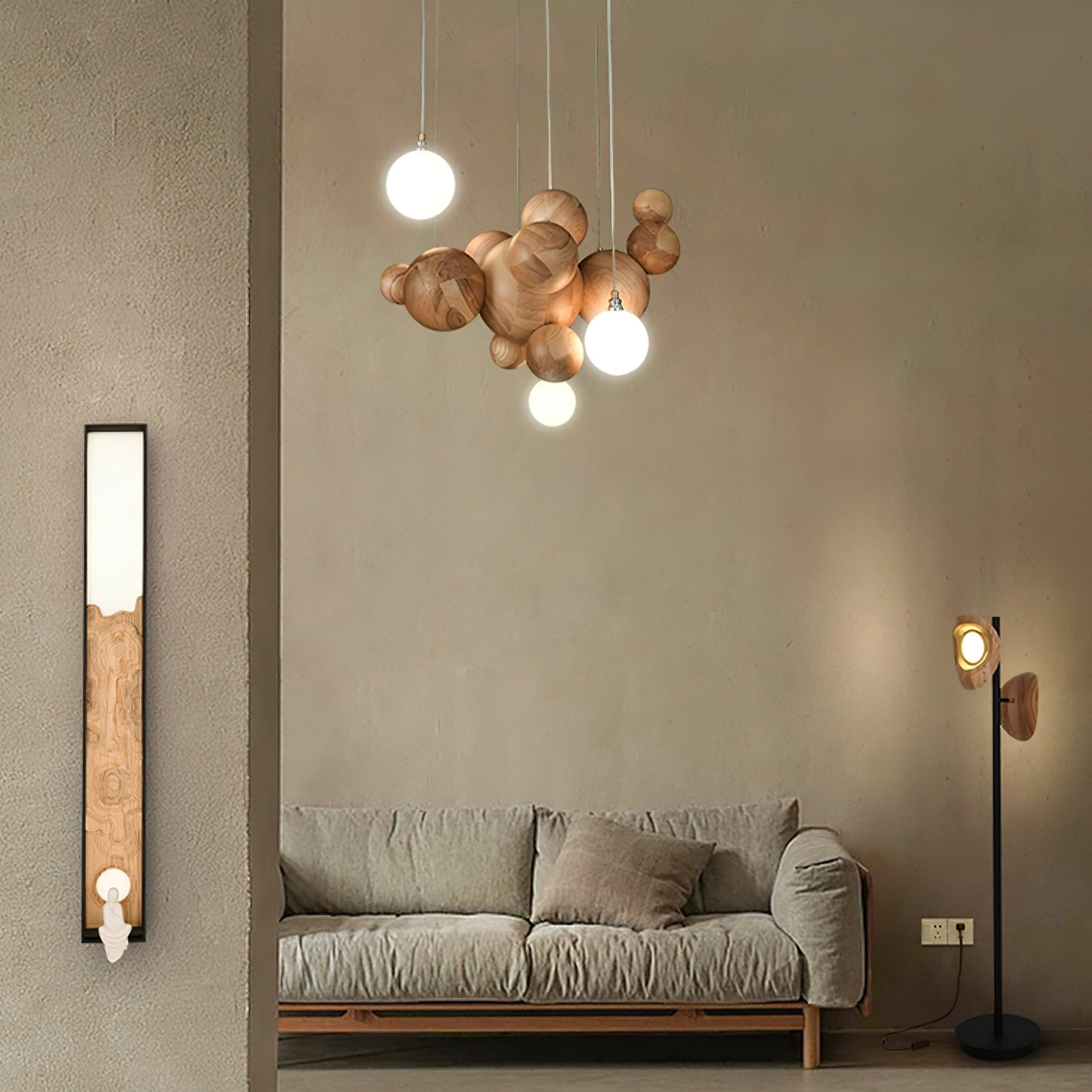 Lustra Chandelier Bois & Acrylique Boule à Bulles en Cluster - Neutralighting