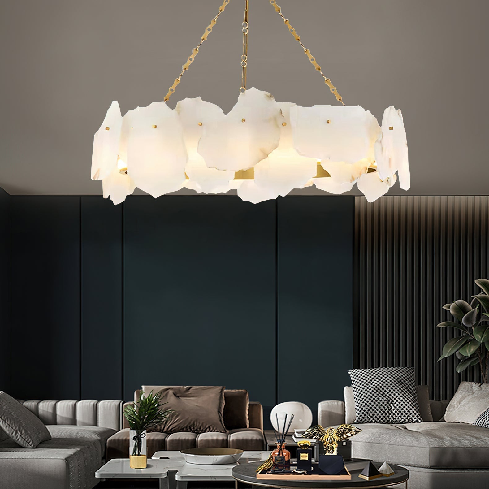 Alora Lustre Rond en Laiton et Marbre Style Luxueux Postmoderne - Neutralighting
