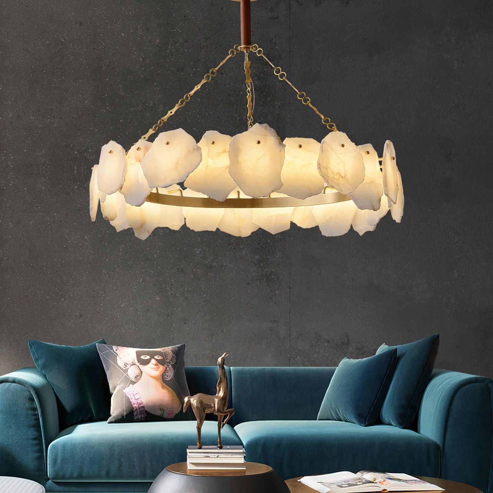 Alora Lustre Rond en Laiton et Marbre Style Luxueux Postmoderne - Neutralighting