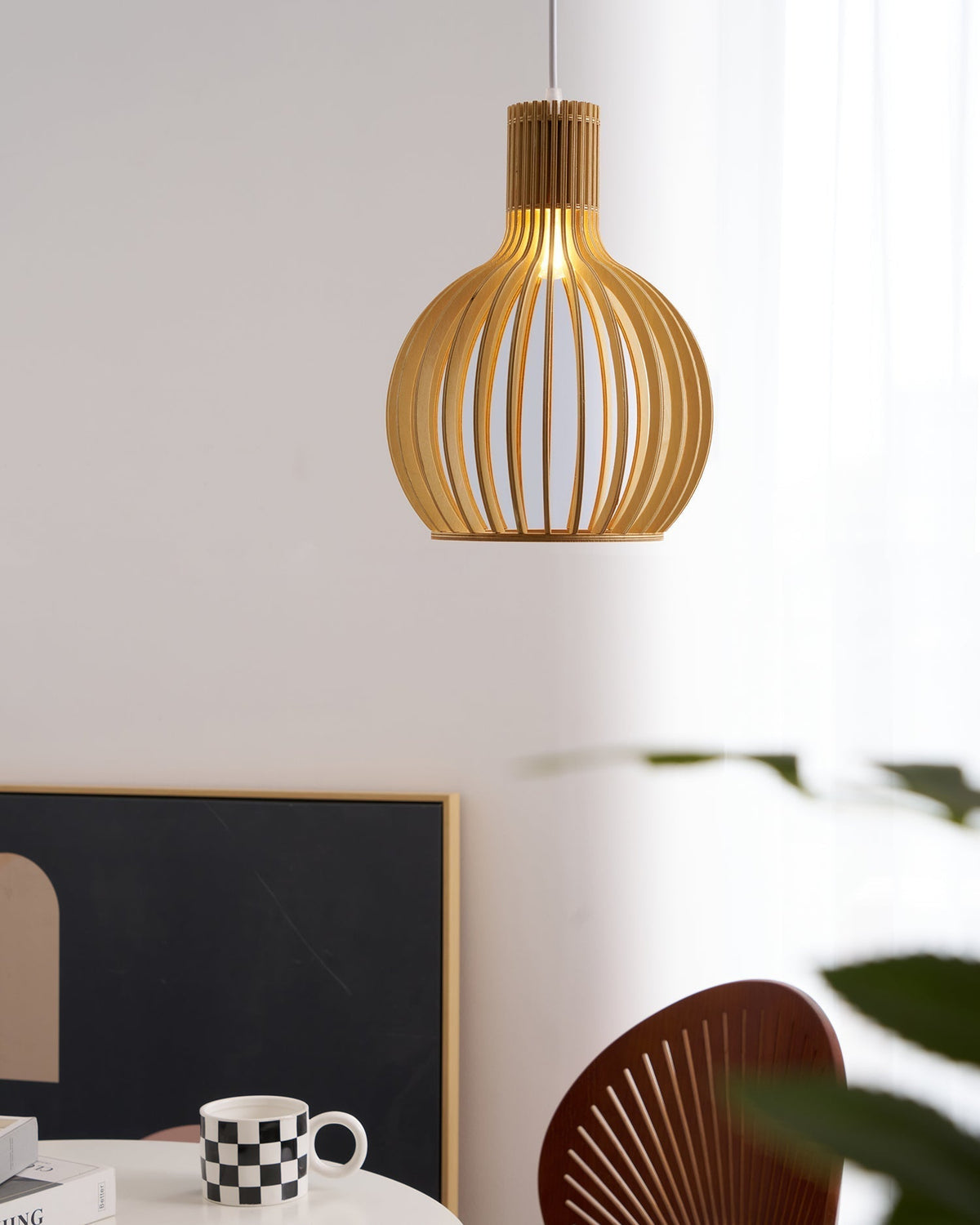 Cage Lampe Suspendue Sculpturale à Cadre Ouvert en Bouleau - Neutralighting