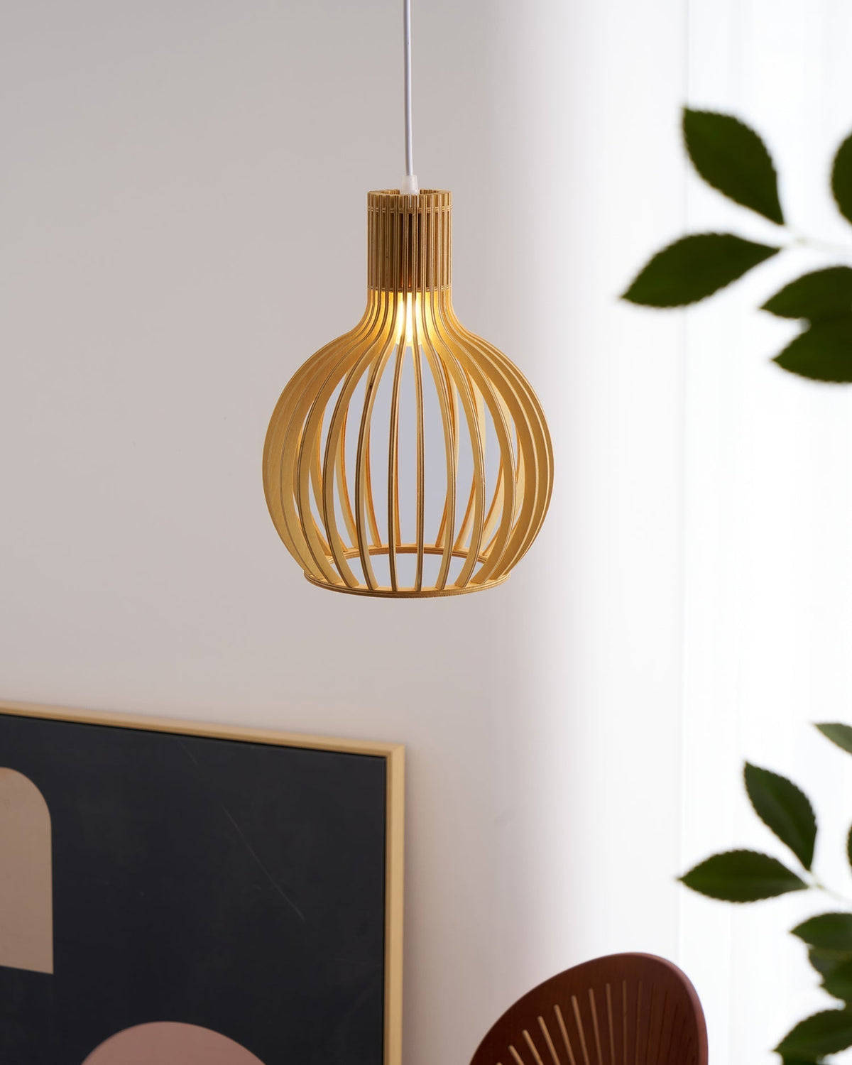 Cage Lampe Suspendue Sculpturale à Cadre Ouvert en Bouleau - Neutralighting