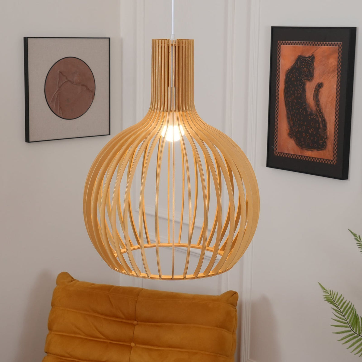 Cage Lampe Suspendue Sculpturale à Cadre Ouvert en Bouleau - Neutralighting