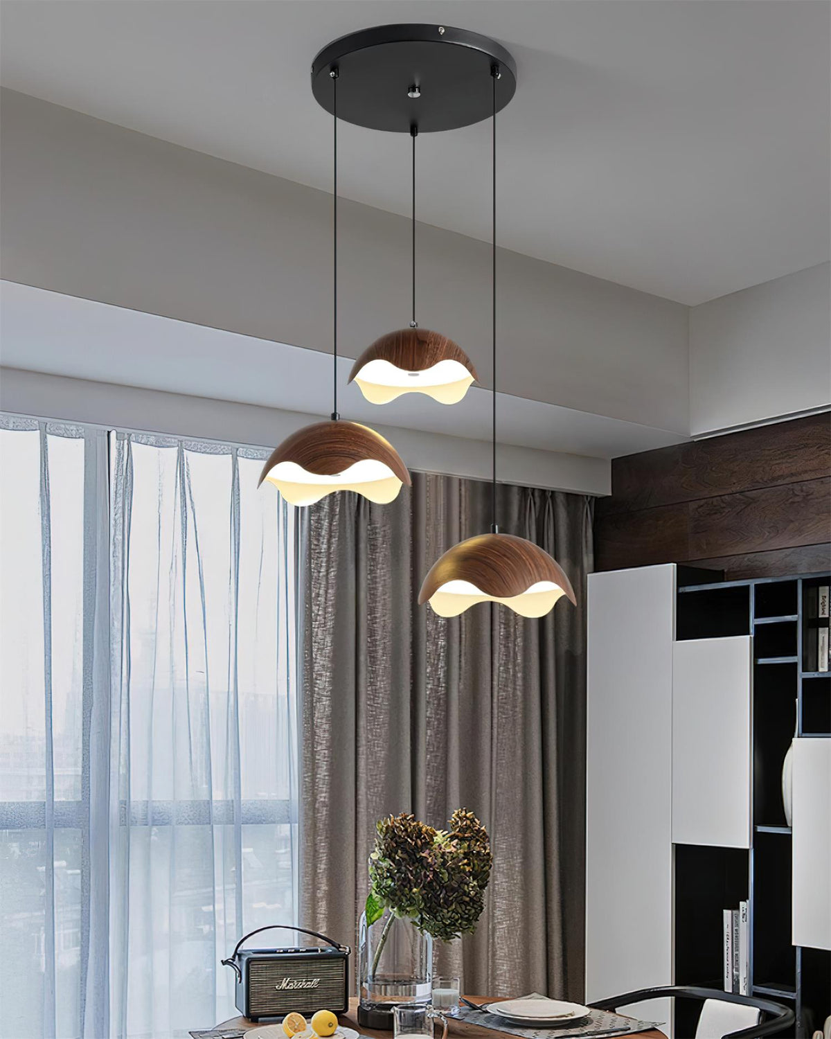 Suspension Abat-jour en Grain de Bois Vague Ambiance Minimaliste - Neutralighting