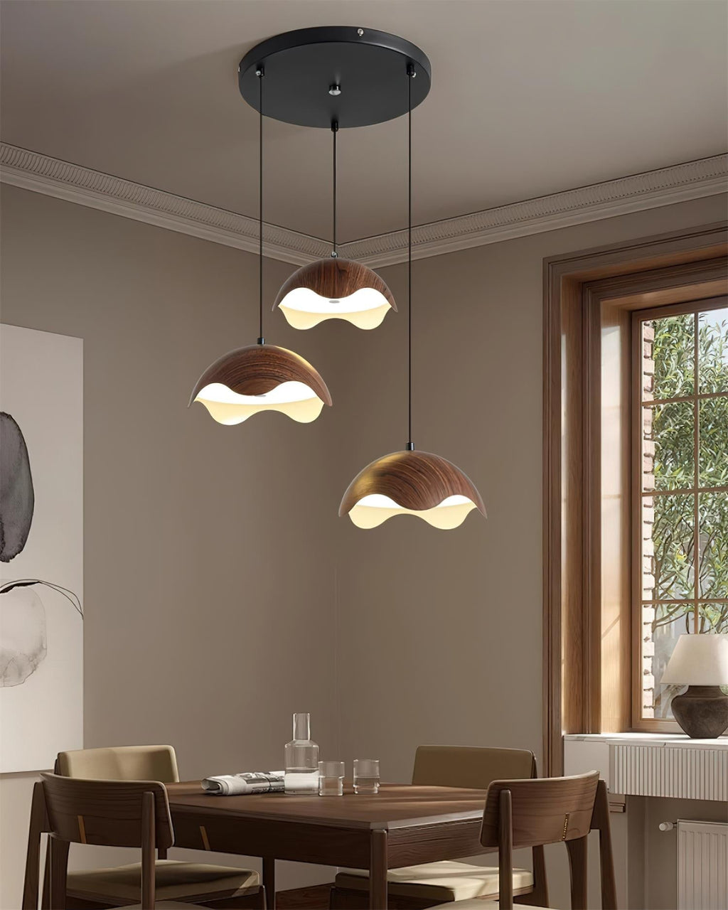 Suspension Abat-jour en Grain de Bois Vague Ambiance Minimaliste - Neutralighting