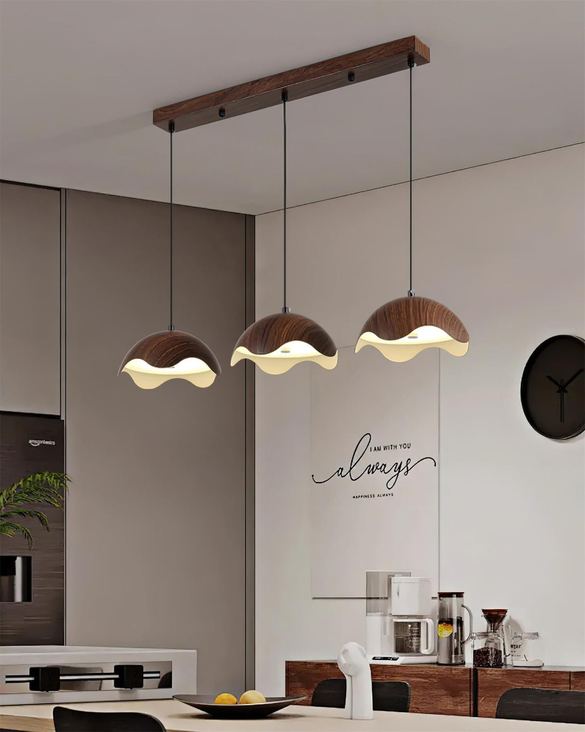 Suspension Abat-jour en Grain de Bois Vague Ambiance Minimaliste - Neutralighting
