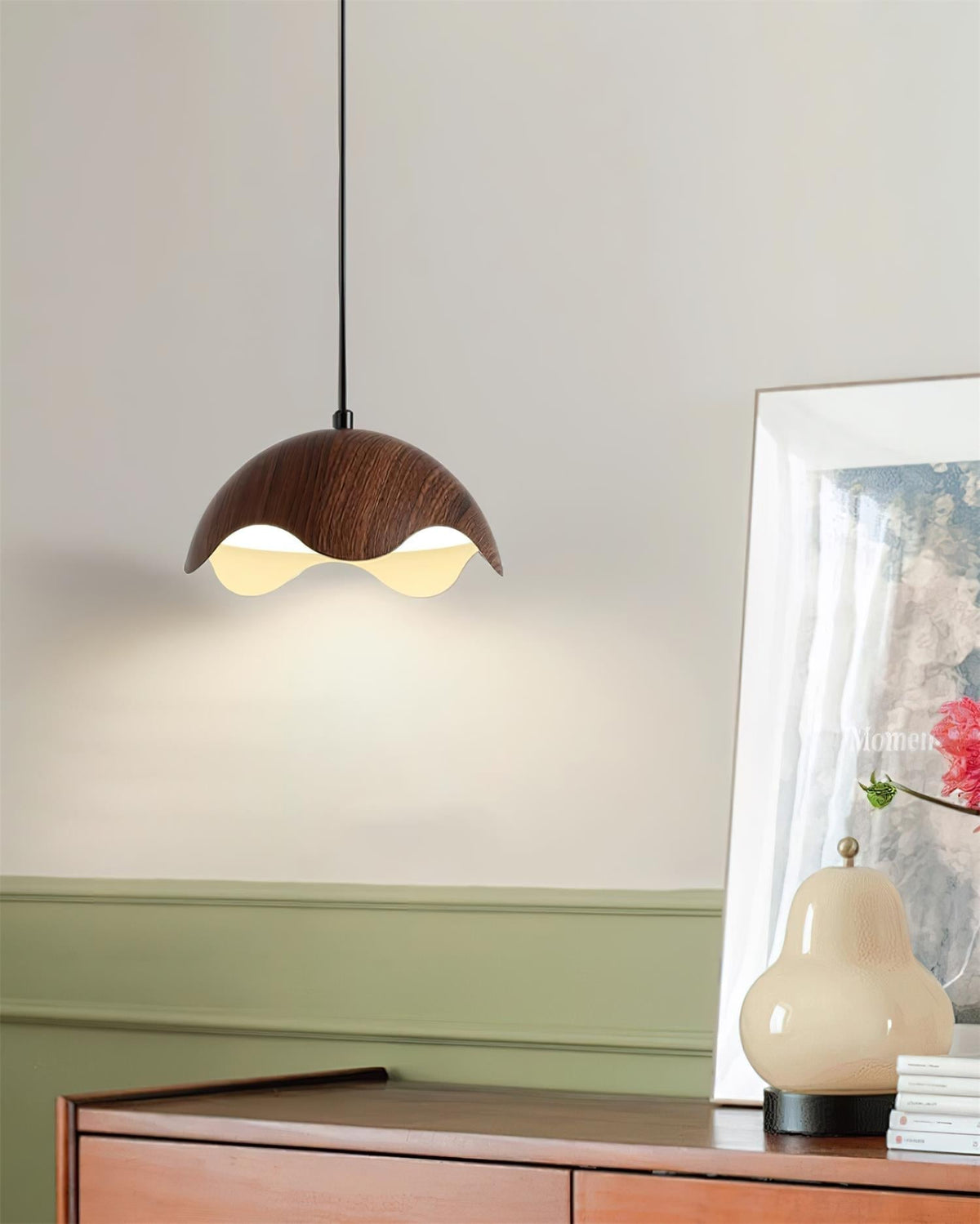 Suspension Abat-jour en Grain de Bois Vague Ambiance Minimaliste - Neutralighting