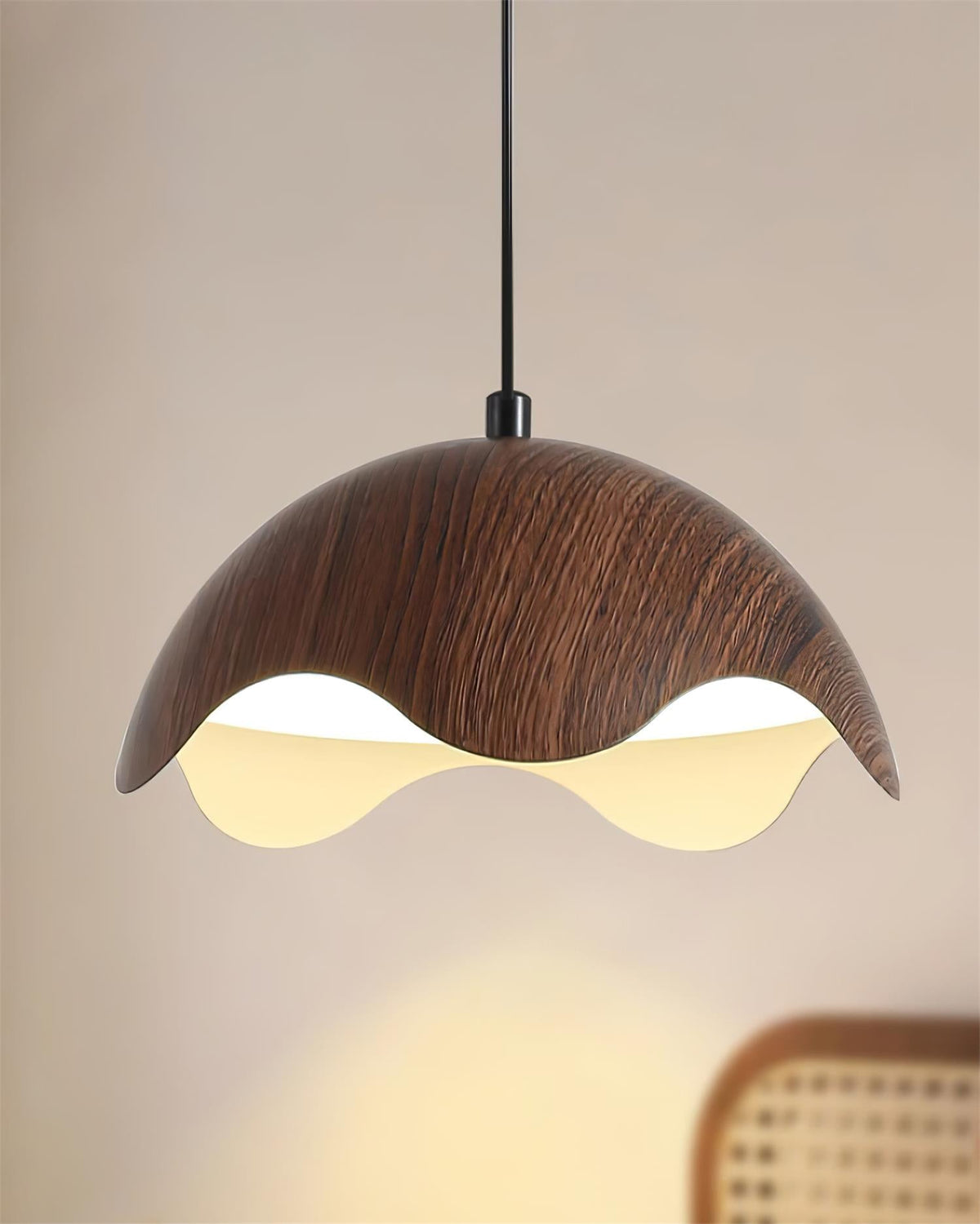 Suspension Abat-jour en Grain de Bois Vague Ambiance Minimaliste - Neutralighting