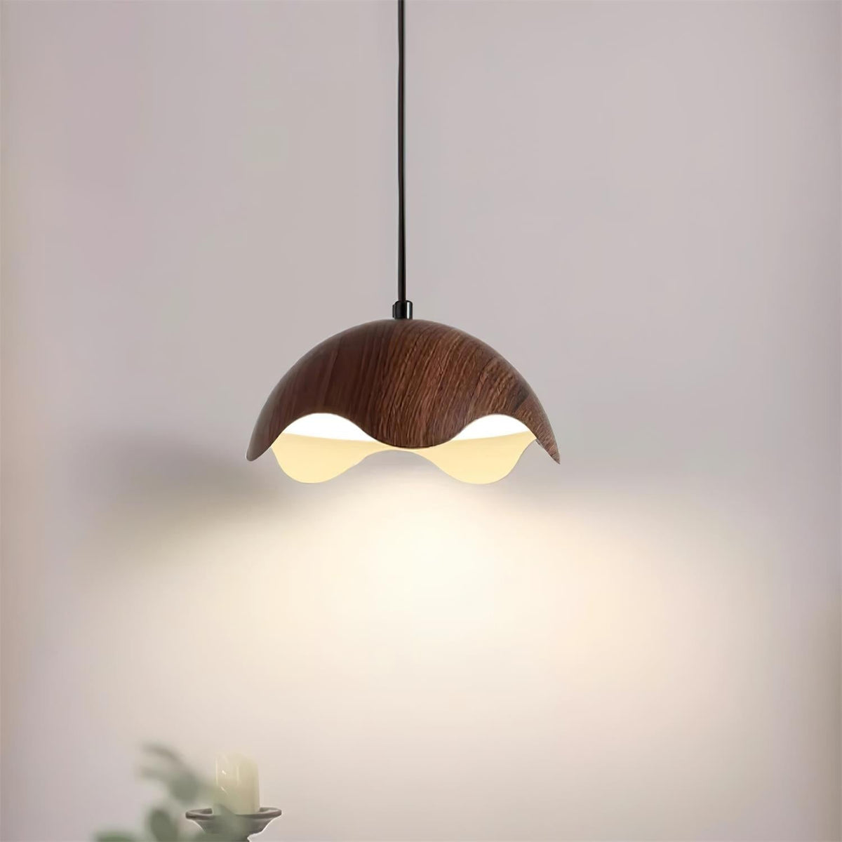 Suspension Abat-jour en Grain de Bois Vague Ambiance Minimaliste - Neutralighting